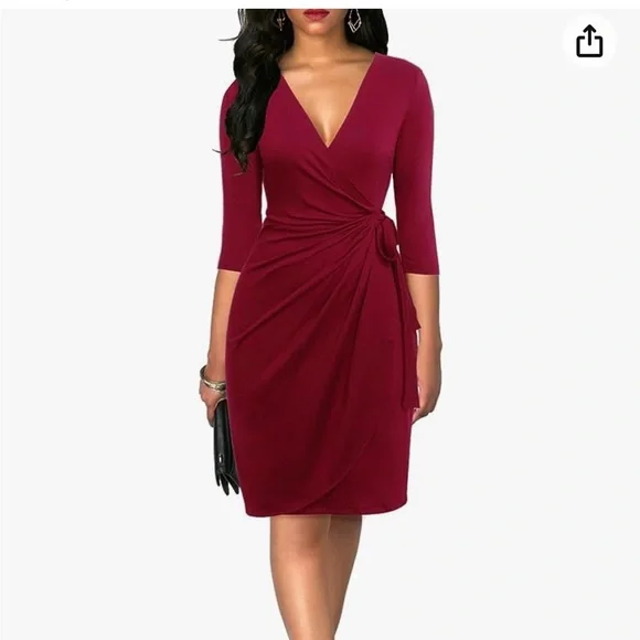 Dresses | Red Vneck Wrap Dress Work Cocktail Office | Poshmark